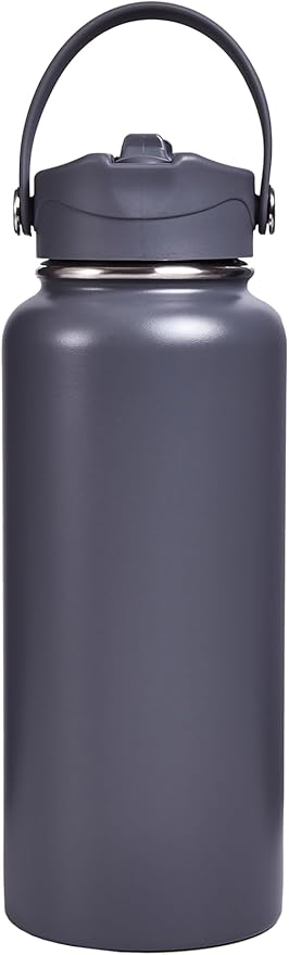 32 oz Ceramic Lining Insulated Stainless Steel Water Bottle – Double Wall acuuVm Insulation, Leak-Proof Lid & BPA-Free Design, Perfect for Hiking, Running, Sports & Outdoor Adventures (1, Grey) Brand: pingzzking